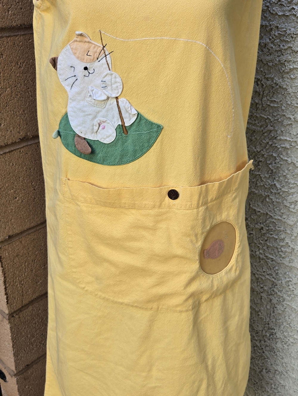 Vintage Hikosen Cara Yellow Womens Sleeveless Dress with Cat Applique - Picture 3 of 12